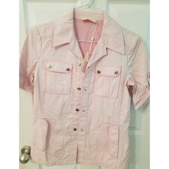 Tory Burch Tops - Tori Burch Cotton Twill Womens Pink Safari Button Front Short Sleeve Size 2